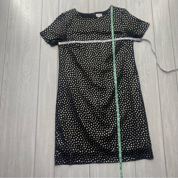 J. Crew Women's Black Short Sleeve Shift Dress With Gold Metallic Hearts Size 0 - Picture 7 of 8